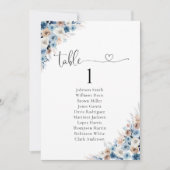 青いBohoフローラテーブル座席表カード (正面)