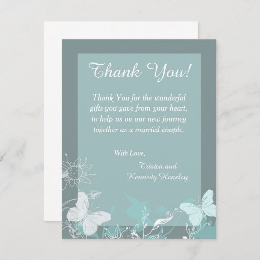 青いButtefly 4x5の平らな結婚式のサンキューカード サンキューカード (正面/裏面)