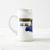 青いChevy Camaro SSステイン-白か金ゴールド ビールジョッキ (左)