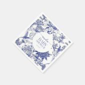 青いChinoiserieのフローラビクトリアンベビーシャワー スタンダードカクテルナプキン (角)