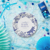 青いChinoiserieのフローラビクトリアンベビーシャワー ペーパープレート (パーティー)