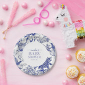 青いChinoiserieのフローラビクトリアンベビーシャワー ペーパープレート (パーティー)