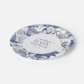 青いChinoiserieのフローラビクトリアンベビーシャワー ペーパープレート (アングル)