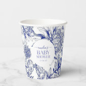 青いChinoiserieのフローラビクトリアンベビーシャワー 紙コップ (裏面)
