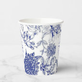 青いChinoiserieのフローラビクトリアンベビーシャワー 紙コップ (左)