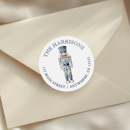 青いChinoiserieクリスマスくるみ割りアドレス ラウンドシール