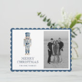 青いChinoiserieクリスマスくるみ割り写真 シーズンカード (スタンド正面)
