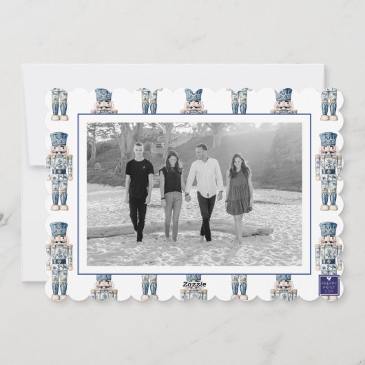 青いChinoiserieクリスマスくるみ割り写真 シーズンカード (裏面)