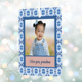 青いChinoiserieタイル写真おばあちゃんクリスマス メタルオーナメント