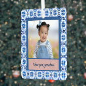 青いChinoiserieタイル写真おばあちゃんクリスマス メタルオーナメント