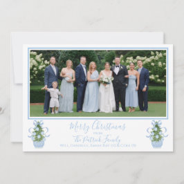 青いChinoiserieツリーのクリスマスフォトカード 招待状
