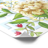 青いChinoiserieフローラベビーシャワー歓迎サイン ポスター (角)