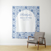 青いChinoiserieブライダルシャワー写真の背景 タペストリー (インサイチュ)