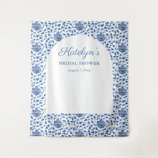 青いChinoiserieブライダルシャワー写真の背景 タペストリー (正面)