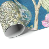 青いChinoiserie孔雀のフローラの分離 ラッピングペーパー (ロールコーナー)