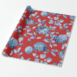 青いChristmas Red Vintage Large女性花柄Toile ラッピングペーパー<br><div class="desc">モダンなヴィンテージの花のToileの包装紙。 背景は透明です従ってあなたのカスタムな色を選ぶことができます。</div>