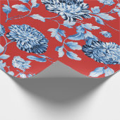 青いChristmas Red Vintage Large女性花柄Toile ラッピングペーパー (角)