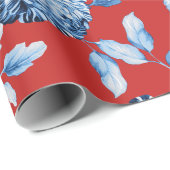 青いChristmas Red Vintage Large女性花柄Toile ラッピングペーパー (ロールコーナー)