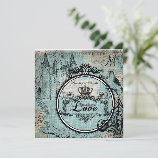 青いCriss十字の無条件愛結婚式の招待 招待状 (スタンド正面)