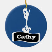 青いCustomizeableのチアリーダーの発育阻害のオーナメント セラミックオーナメント (正面)