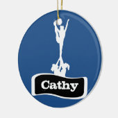 青いCustomizeableのチアリーダーの発育阻害のオーナメント セラミックオーナメント (左)