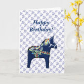 青いDalaの馬のバースデー・カード カード (黄色い花)