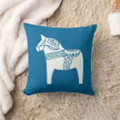 青いDalaの馬の枕 クッション (ブランケット)