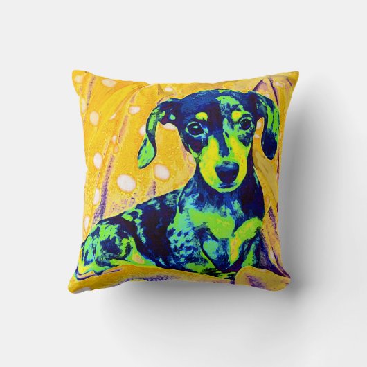 青いdoxie -ポップアートの枕 クッション (裏面)