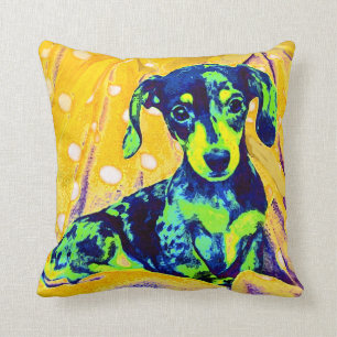 青いdoxie -ポップアートの枕 クッション