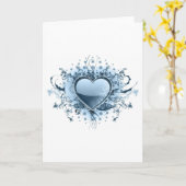 青いEmoハートグリーティングカード カード (黄色い花)