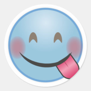 青いEmojiはおもしろい突き出る舌に直面します ラウンドシール