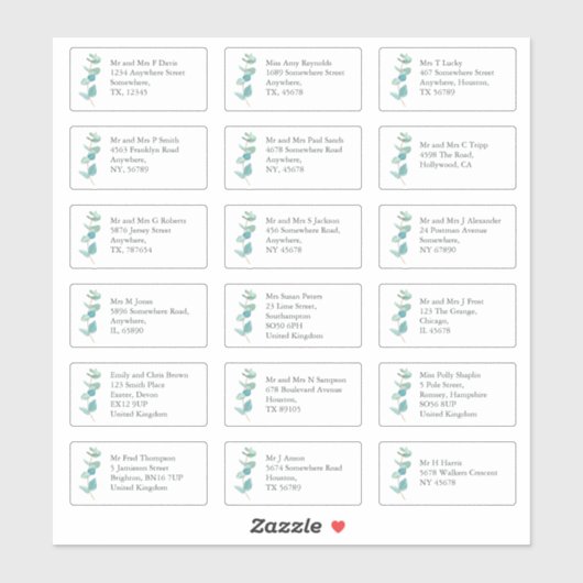 青いEucaIptus個々の受信者名アドレス シール (シート)