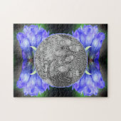 青いGentianフラワーフレーム自分の写真を追加 ジグソーパズル (横)