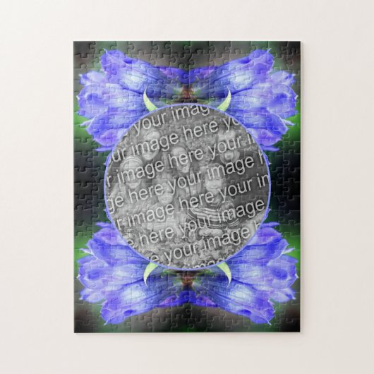 青いGentianフラワーフレーム自分の写真を追加 ジグソーパズル (縦)