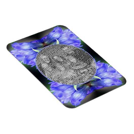 青いGentianフラワーフレーム自分の写真を追加 マグネット (右側)