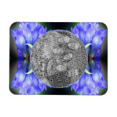 青いGentianフラワーフレーム自分の写真を追加 マグネット (横)