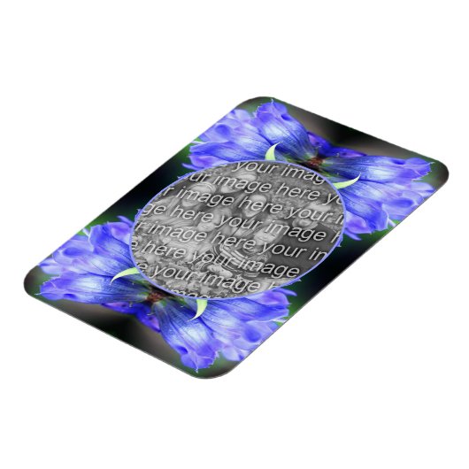 青いGentianフラワーフレーム自分の写真を追加 マグネット (左側)