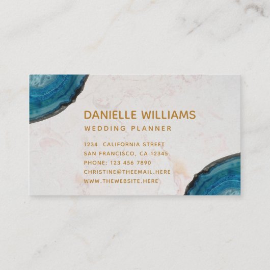 青いGeode Agate白い大理石スクリプエレガントト 名刺 (裏面)
