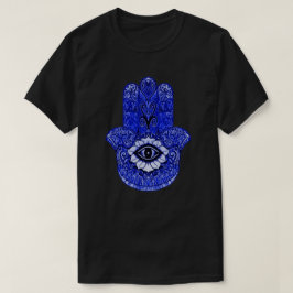 青いHamsaの記号のインディの芸術のグラフィックのティー Tシャツ