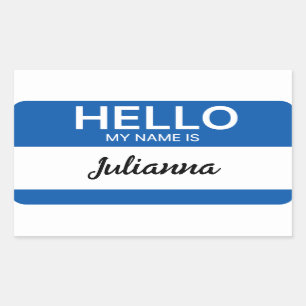 青いHello My Name is Employee orイベントName tag 長方形シール