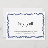 青いHey Y'all -テキサス州に移動 案内状 (正面)