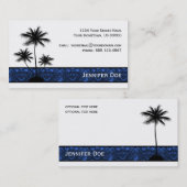 青いJeweltonesの黒いヤシの木のシルエット 名刺 (正面/裏面)