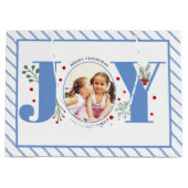 青いJOYとを追加ストライプする ラージペーパーバッグ (正面)