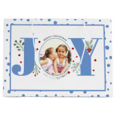 青いJOYと水玉模様を追加 ラージペーパーバッグ (正面)