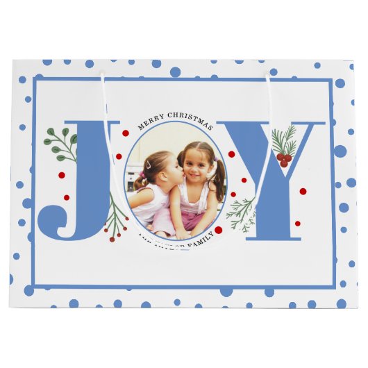 青いJOYと水玉模様を追加 ラージペーパーバッグ (正面)