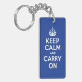 青いKeep Calm and Carry Onキーチェーン キーホルダー (正面左)