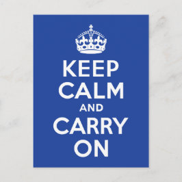 青いKeep Calm and Carry On ポストカード