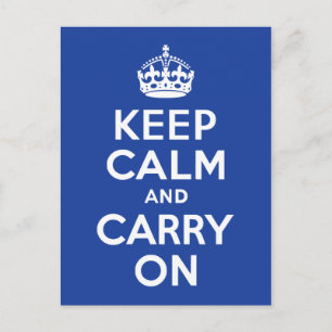 青いKeep Calm and Carry On ポストカード