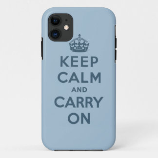 青いKeep Calm and Carry On iPhone 11 ケース