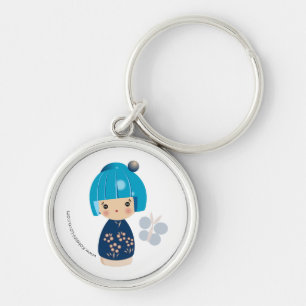 青いKokeshiの三重項の報酬Keychain キーホルダー